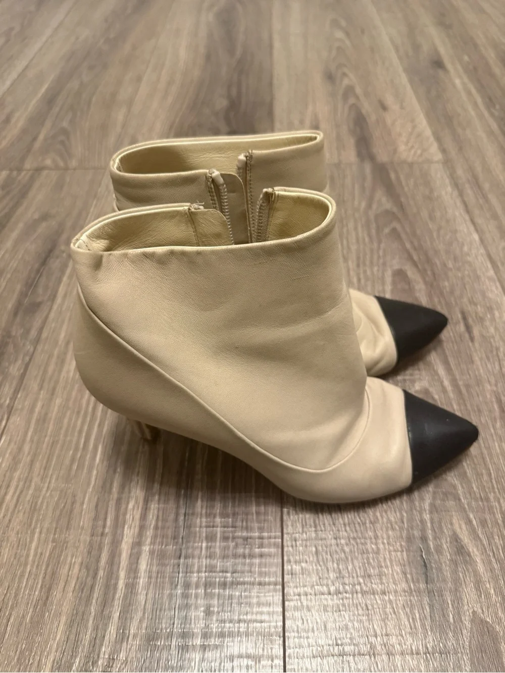 Chanel Women’s Interlocking C Lambskin Leather Beige Ankle Boots Size 37